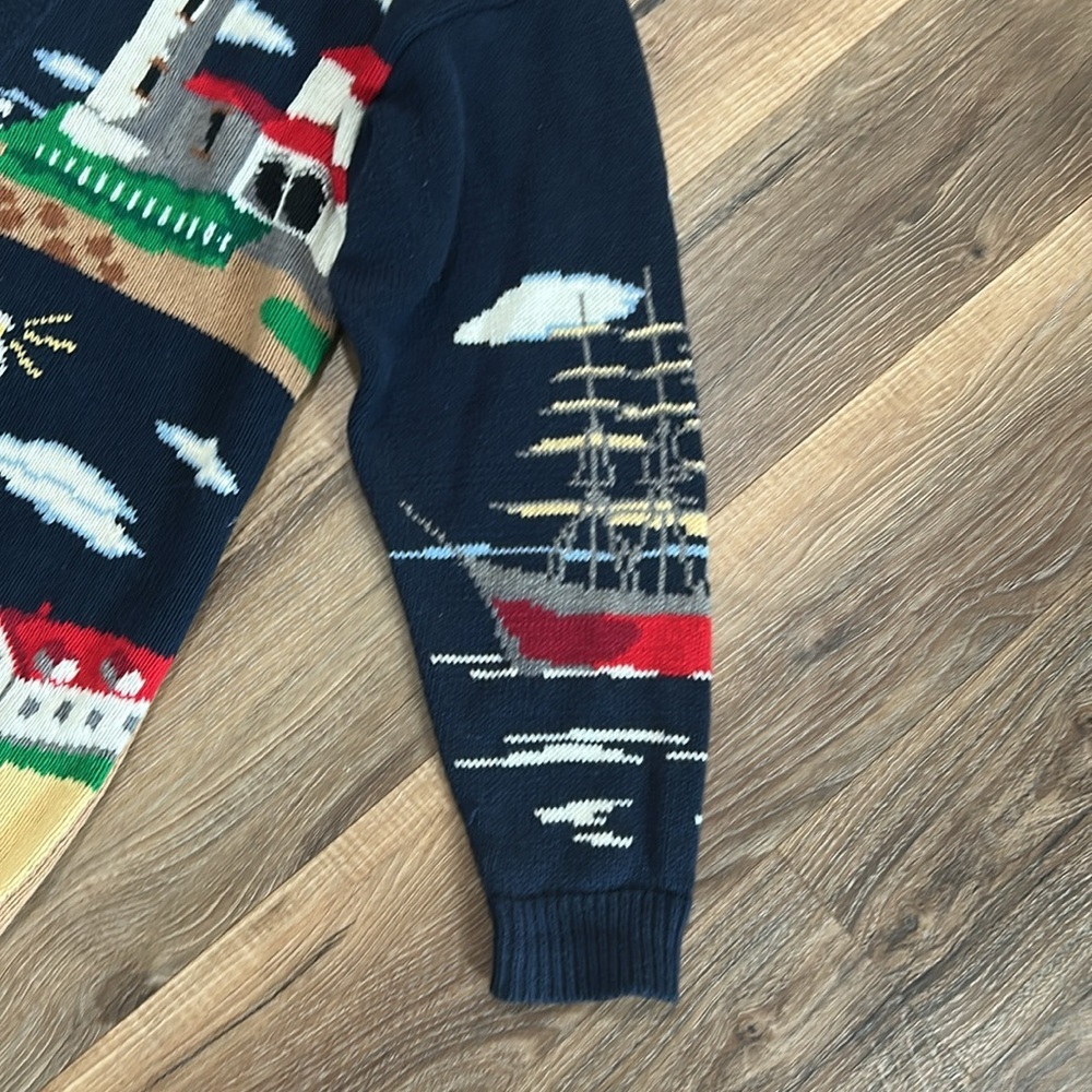 Vintage PBJ Sport Navy Blue Lighthouse Nautical Novelty Cardigan Size Large - Picture 3 of 16